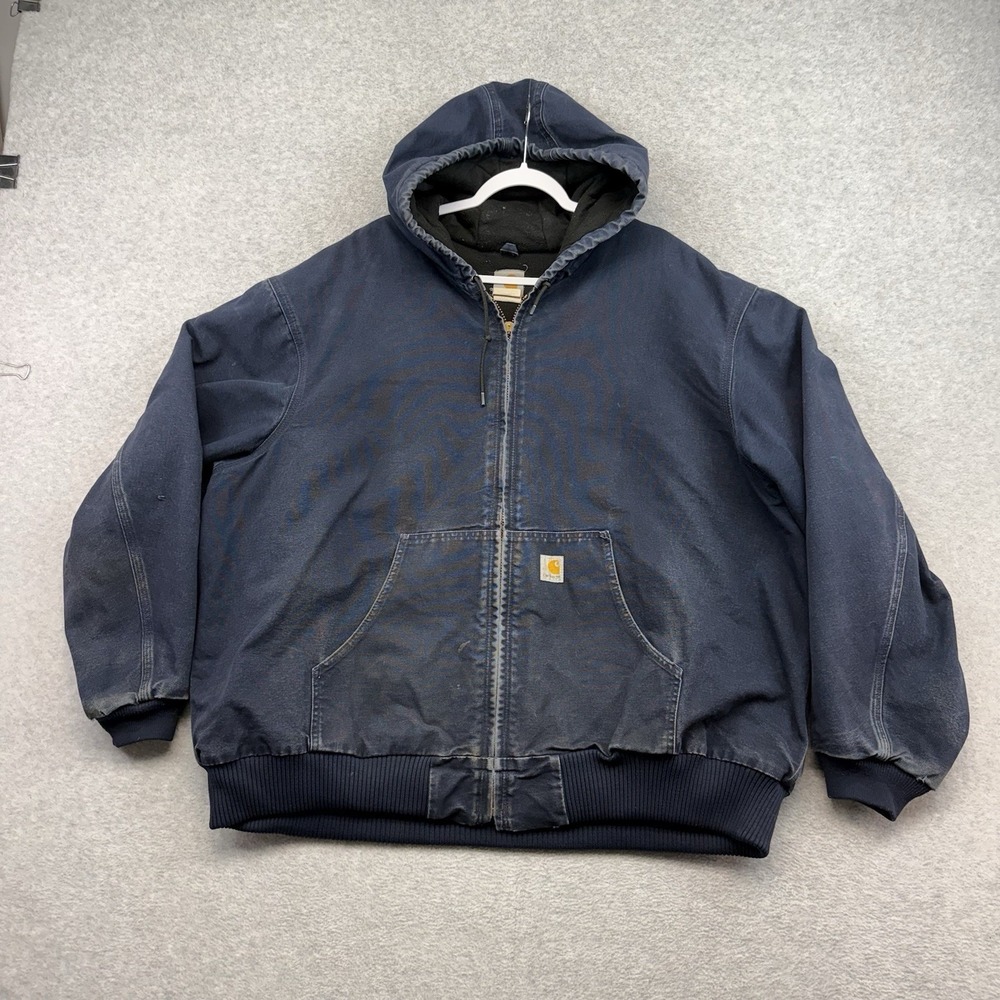 Carhartt Hooded Jacket XXL Quilt Lined Active J140 Heavyweight Navy Vintage y2k
